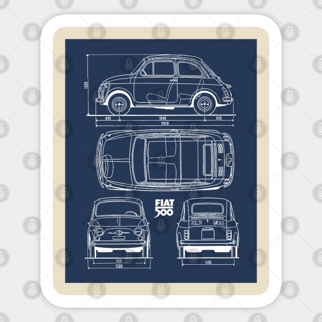 Vintage Fiat 500 Sticker by CreativePhil